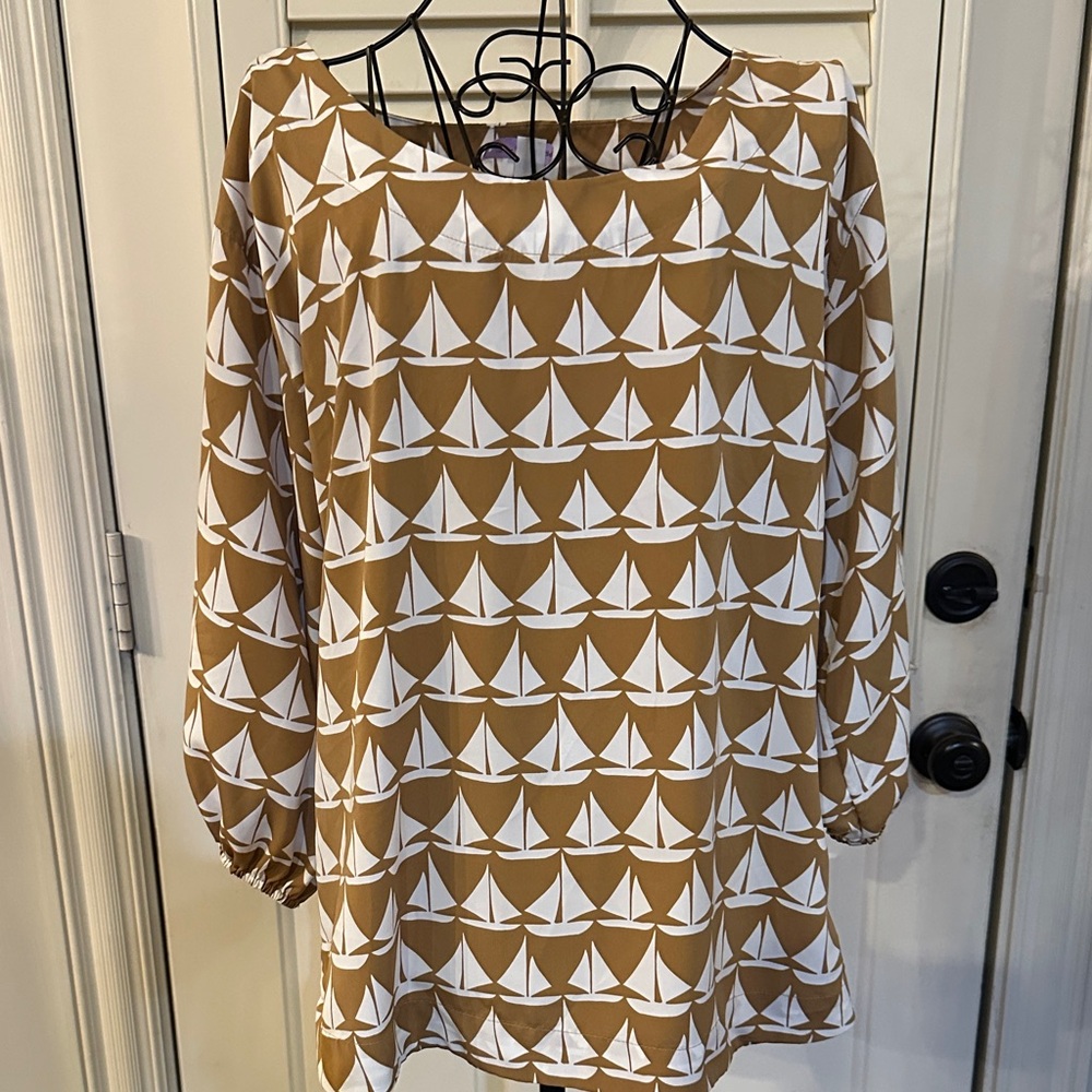 Old Navy Brown and White Leaf Print Blouse